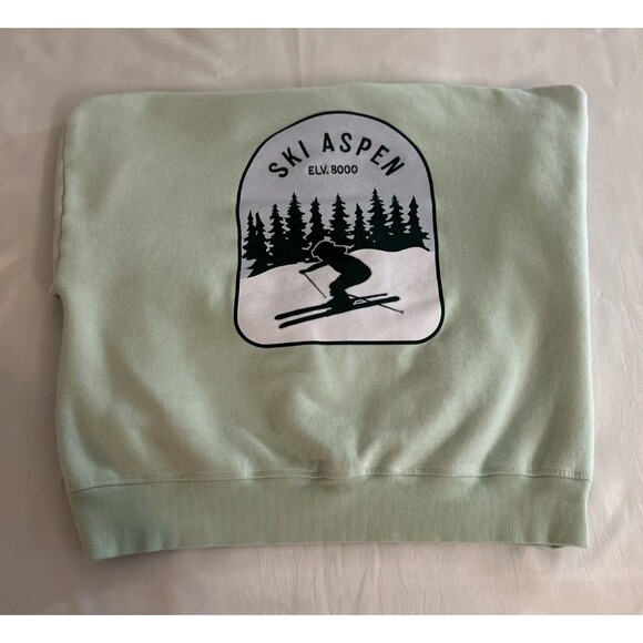 PINK Tops - Ski Aspen Y2K Pink Graphic Sweatshirt Mint Green Skiing Crewneck Pullover Size M